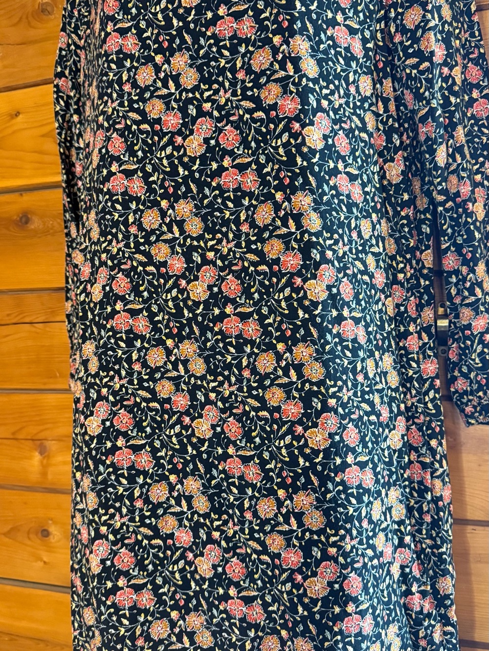Old Navy Black Floral V-Neck Long Sleeve Dress with Pink Roses 🌹 mini - Picture 3 of 10